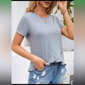SHEIN LUNE Solid Ruffle Hem Tee size M NWT